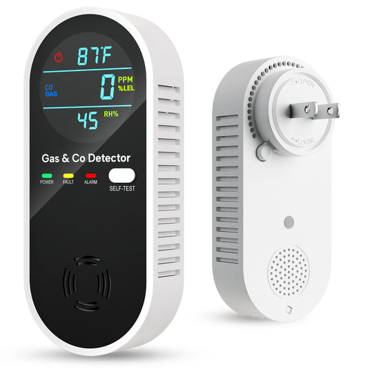 4-in-1 Carbon Monoxide Detector & Natural Gas Leak Alarm, AC-Plug-in, With Temperature(°F) & Humidity, For Home,RV,Hotel